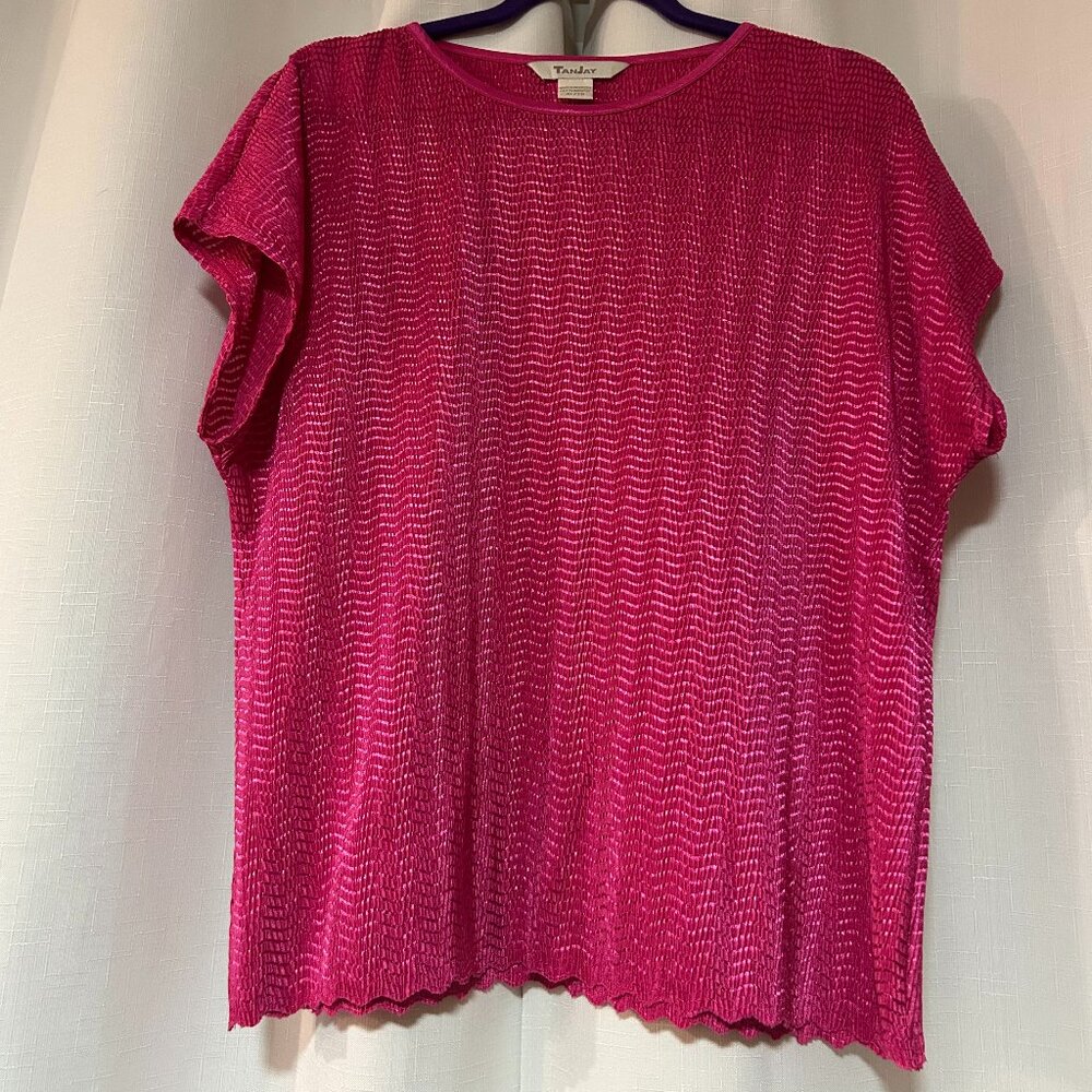 TanJay Blouse capsleeve vintage 90's womens Pink shimmer XL Barbie feminine